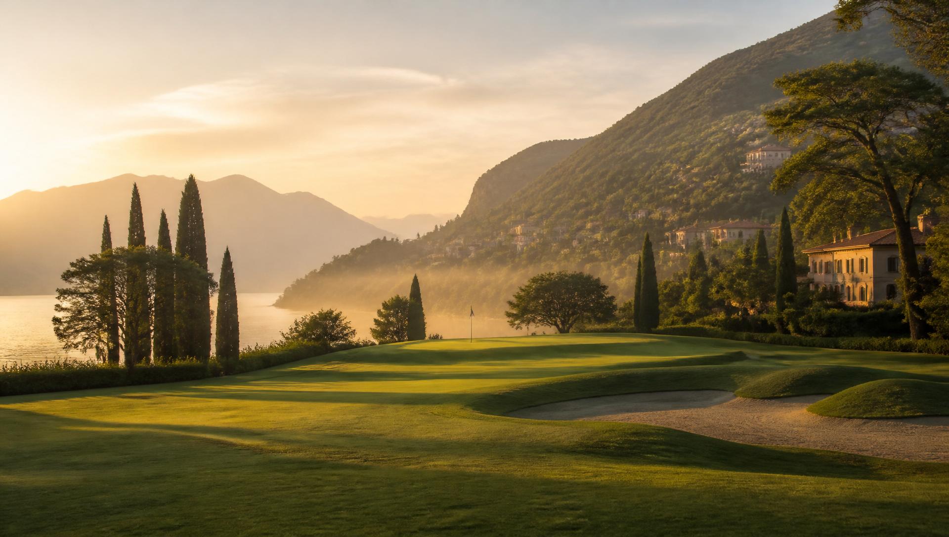Serene golf course at golden hour
